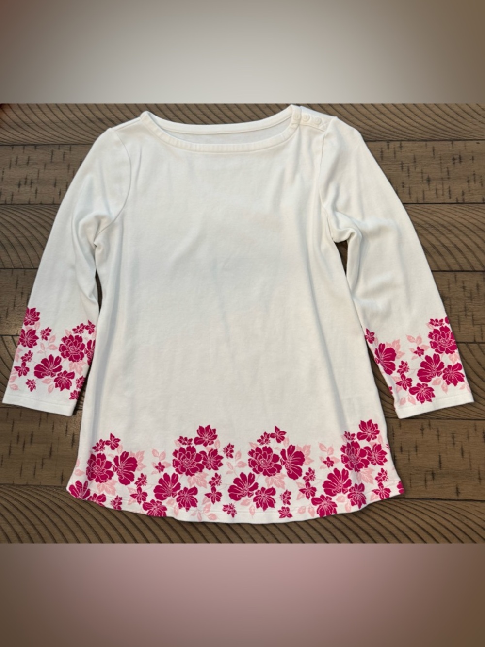 Charter Club White Top with Pink Floral Border